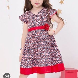 Edenrobe kids Blue and White A-Line Flutter Sleeve 3y